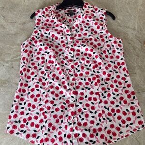 Talbots V neck Button-Front with Pink and Red Floral Top New 8